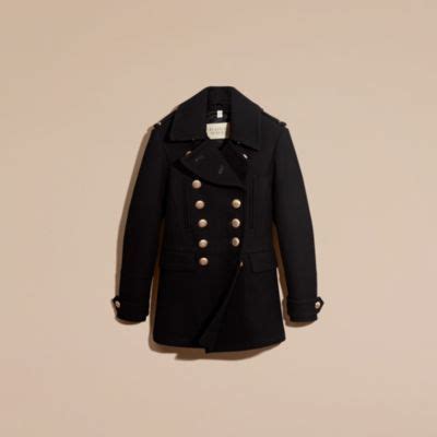 burberry wool blend military pea coat with warmer|wool blend pea coat.